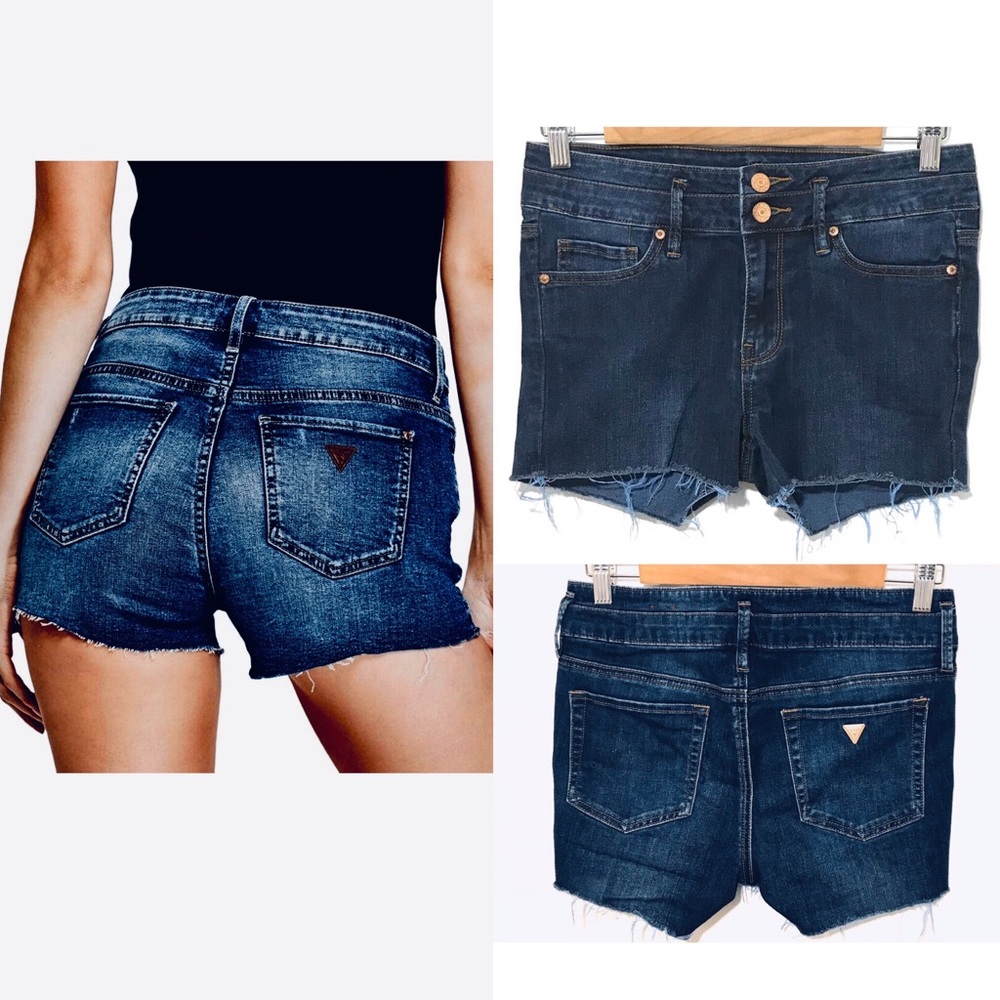 Vintage Guess dark wash denim cut-off shorts, size 27
